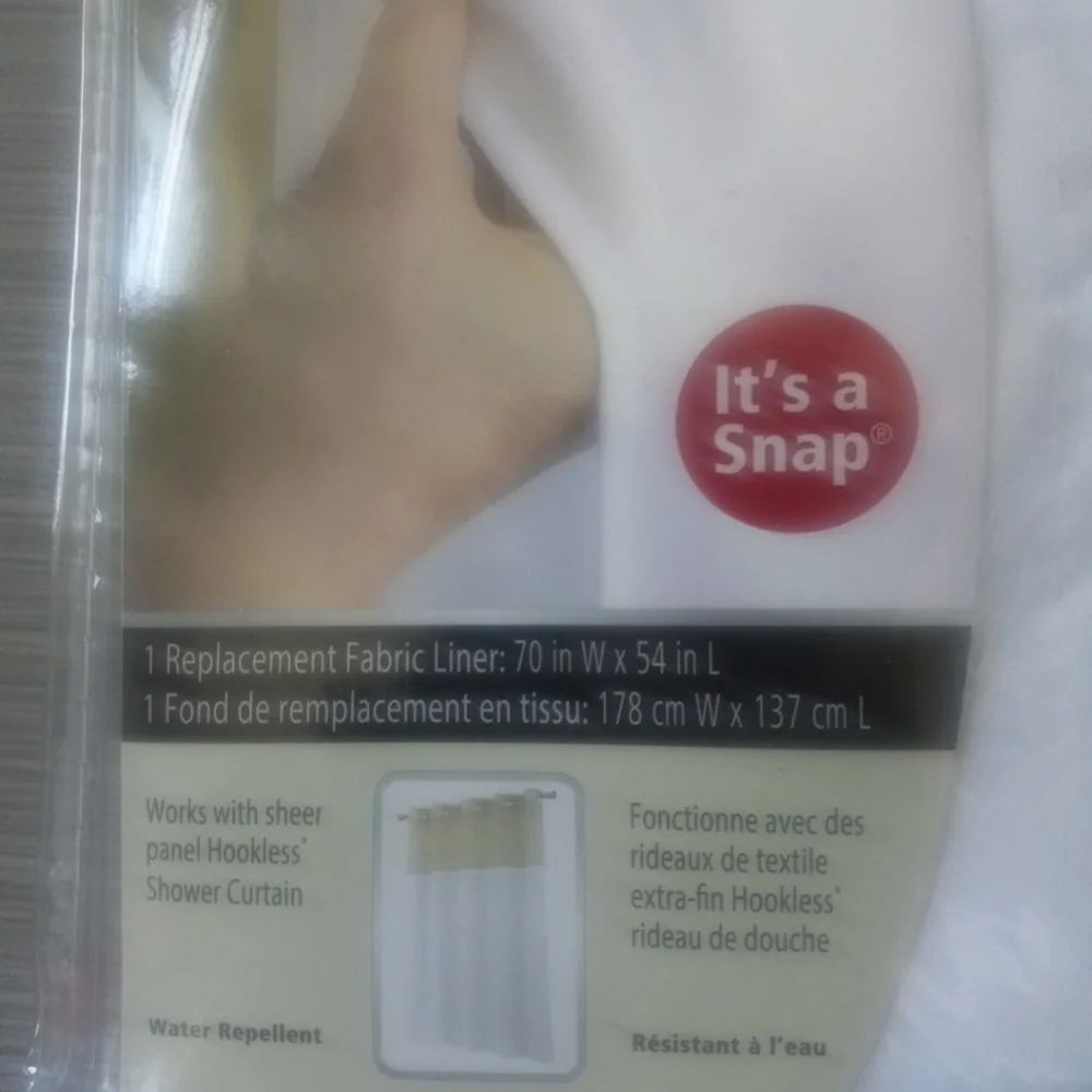 Hookless White Replacement Fabric Liner For Shower Curtain Snap On fits 70” X 54